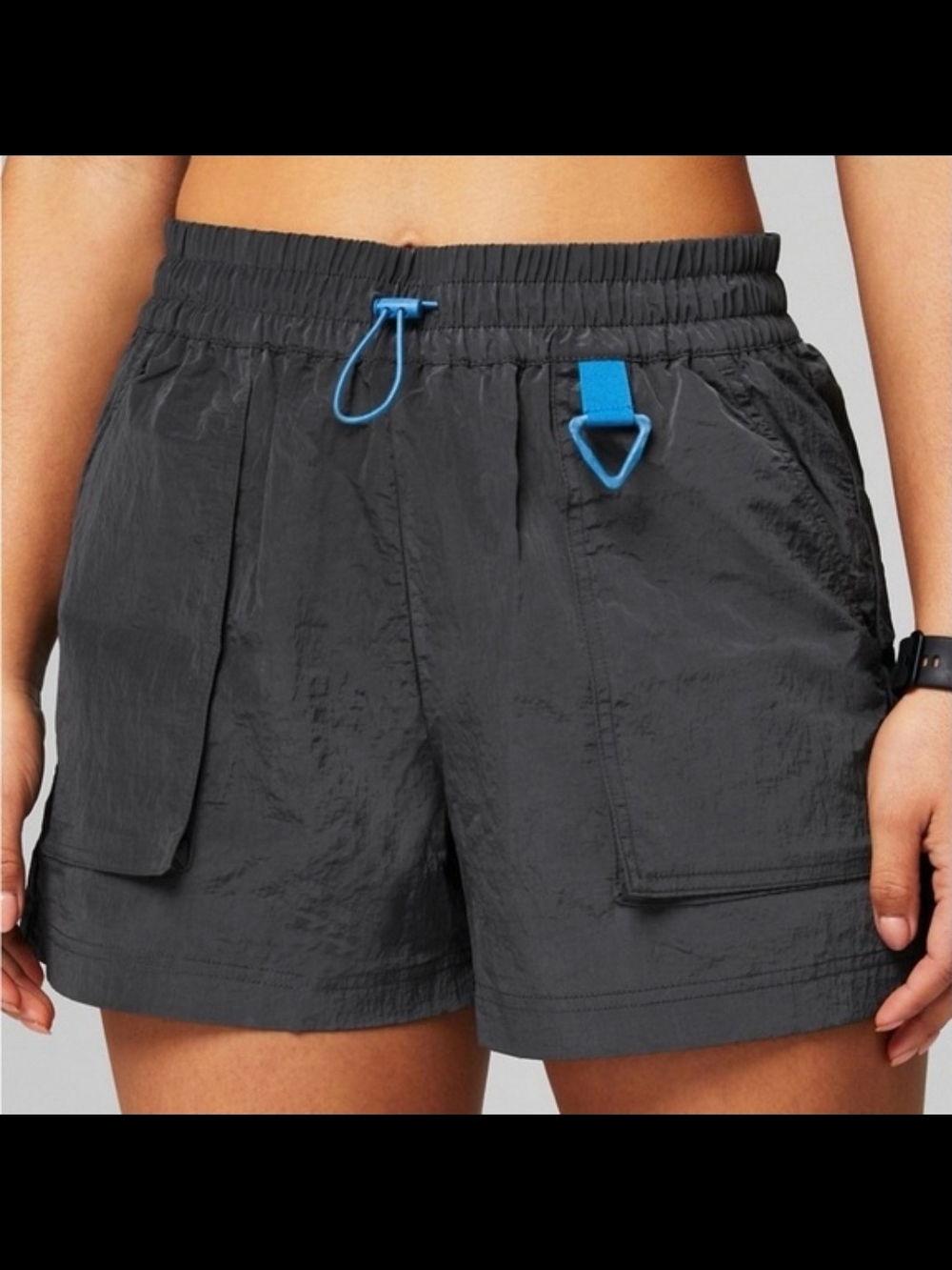 Fabletics Heights Shimmer Cargo Women's Charcoal Athletic Shorts Size Medium